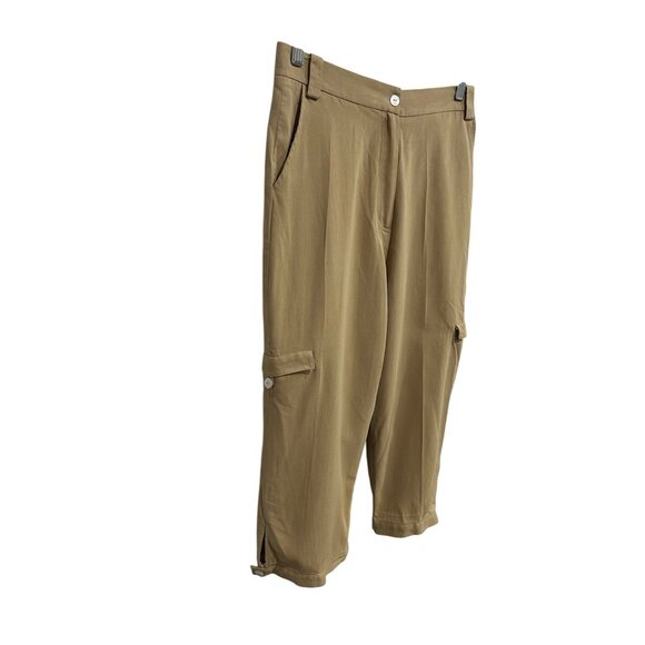 Bobby Chan Womens Size 8 Beige Silk Blend Cargo Capri Pants - Picture 3 of 8